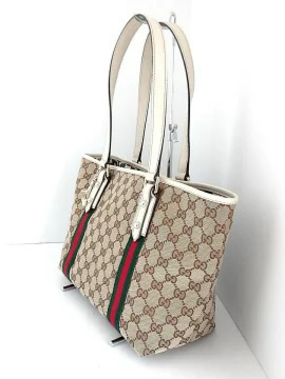 Gucci Tote Bag GG Sherry Ivory White Dark Brown Multi Jacquard Leather